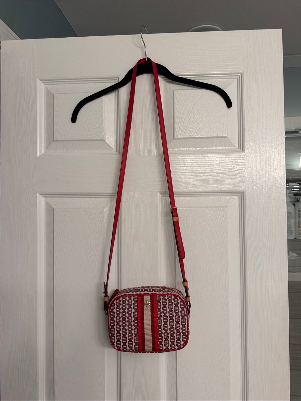 Tory Burch Red Patterned Crossbody with Gold Hardware